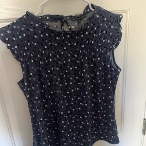 Adrianna Papell Navy Polka Dot Ruffle Cap-Sleeve Blouse